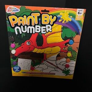 Paint By Number Kit Dinosaur 1 Canvas 10 Paints & Brush Age 6+